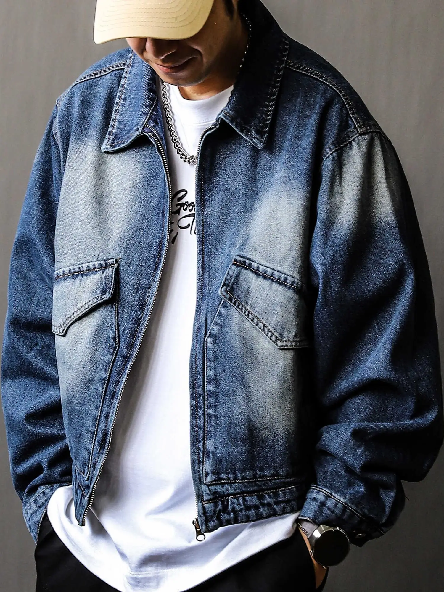 

Винтажная американская джинсовая куртка Waed для мужчин, свободный крой, с отложным воротником, верхняя одежда, весна-осень 2024