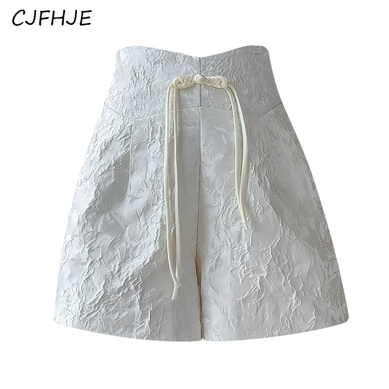 CJFHJE Summer Women Retro Chinese Style Jacquard Button Shorts Fashion Versatile High Waist Women\'s A-line Thin Wide Leg Shorts