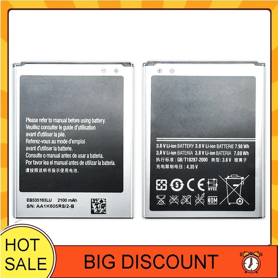 EB535163LU 2100mAh Mobile Phone Battery For Samsung Galaxy Grand DUOS GT-I9082 G9082 I9080 I879 I9118 I9060 I9082 Batteries