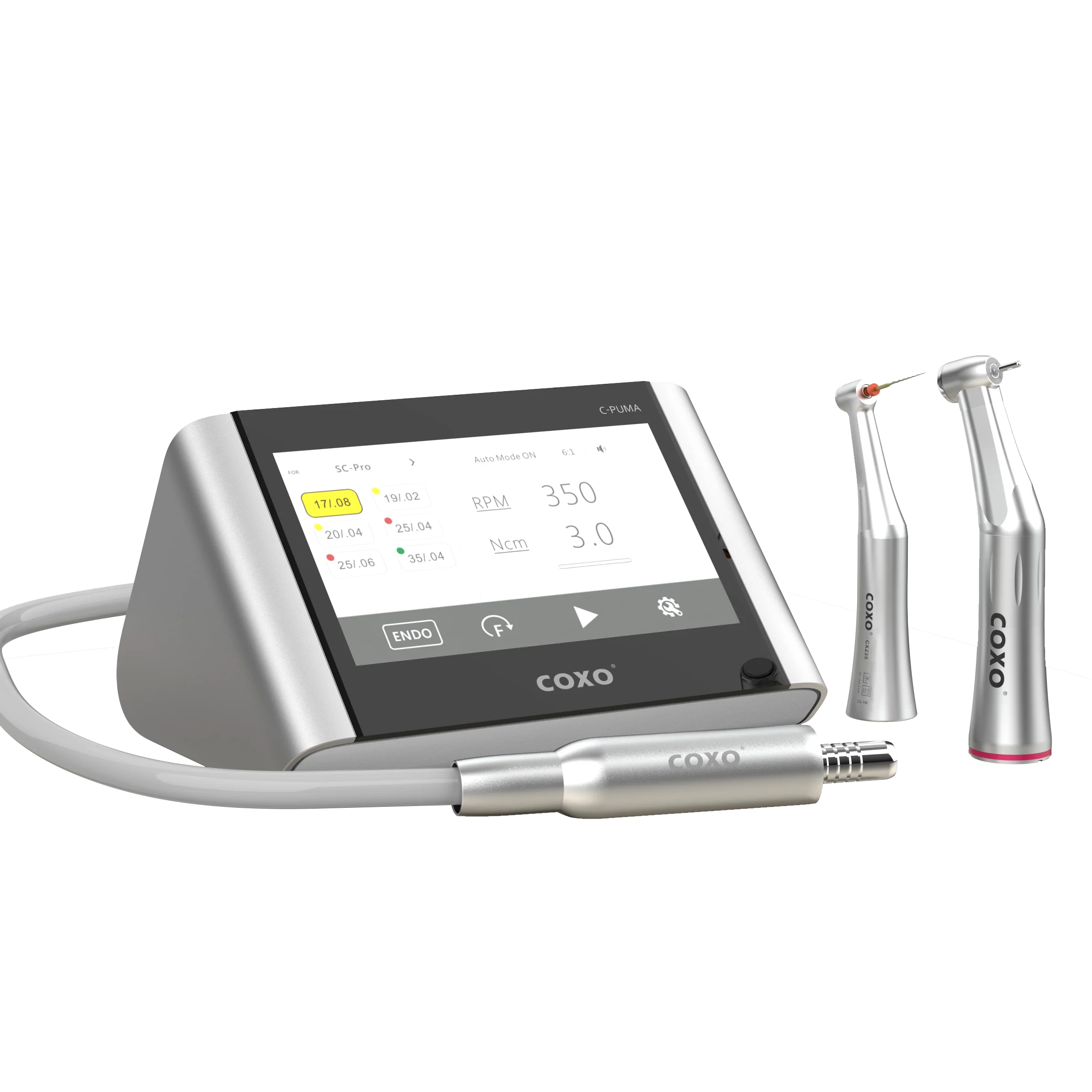 COXO C-Pumas Master Dental Equipment Electrical Motor Endo Motor 2 in 1 With 1:5/6:1mini Head Contra Angle  5 Inch Touch Screen