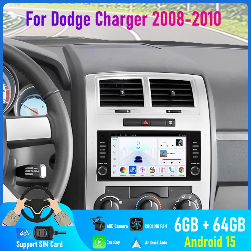 

7'' For Dodge Charger 2008-2010 Car Radio 4G SIM Camera Navi BT Image Wifi FM GPS Head Unit Carplay Google Map Android 15 Auto