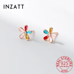 INZATT Real 925 Sterling Silver Zircon Colorful Flowers Stud Earrings for Women Cute Plant Fine Jewelry Minimalist Accessories