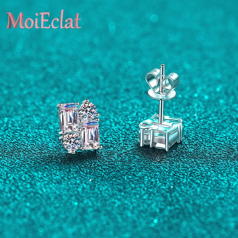 

For Women 2.4ct All Moissanite Platinum Pt950 Ear Studs Geometric Rectangle Women's Stud Earrings Simple Daily Fine Jewelry