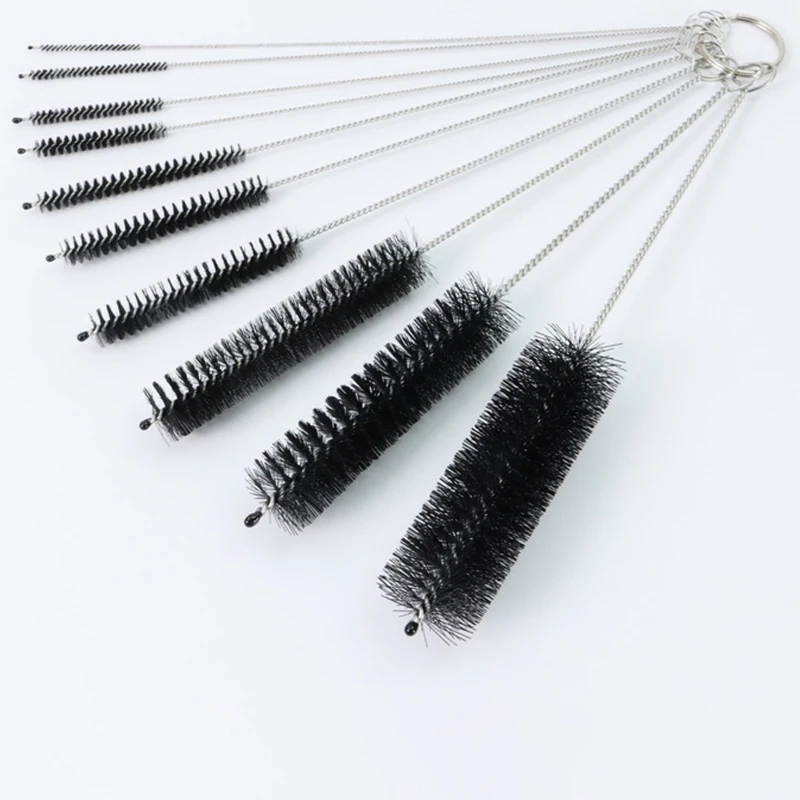 304 Stainless Steel Pipe Brush White Straw Brush Black Tube Brush 10-piece Cleaning Brush Soft Bristled Straw Cleaning Brush