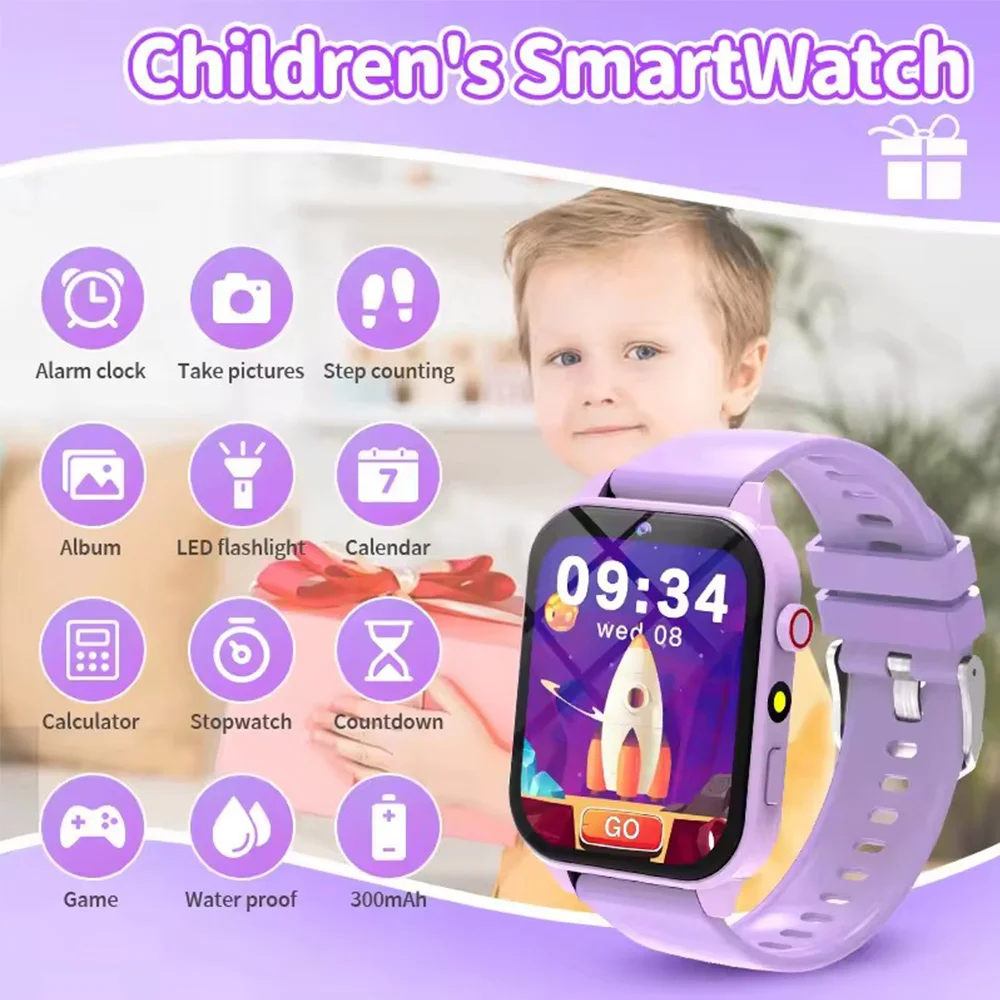 

Kids Smart Watch Low Power Consumption 300mah Battery HD Camera Flashlight Pedometer Calculator 18 Gaming Children's Smartwatch