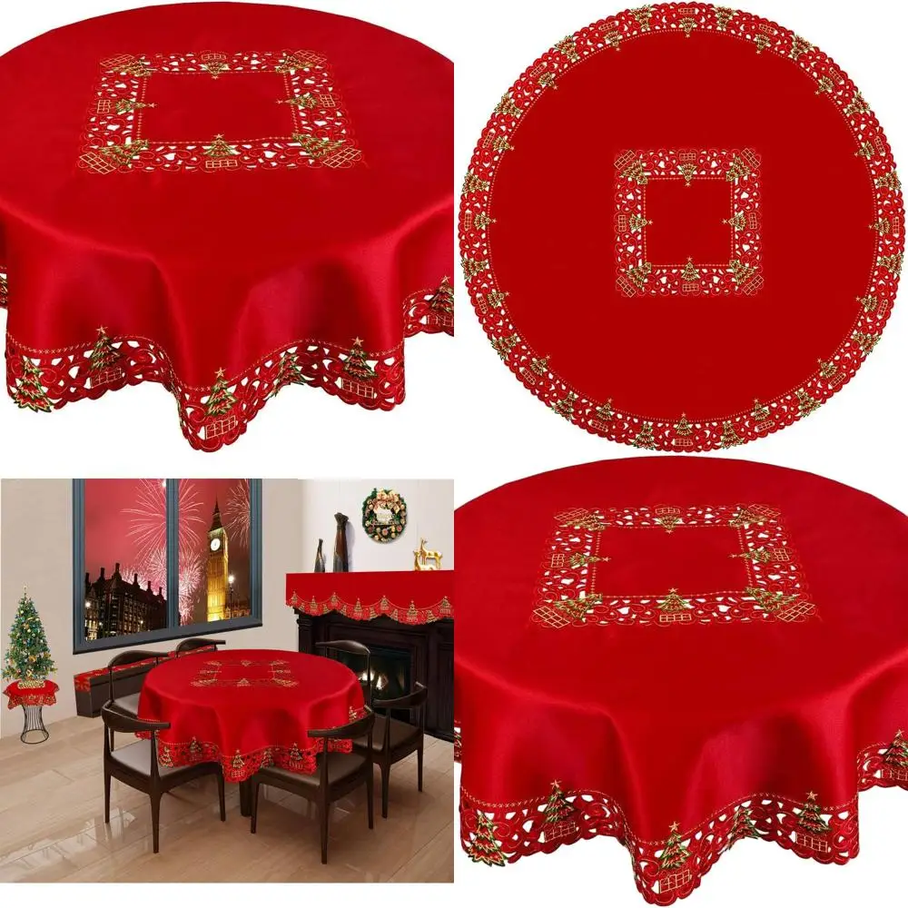 

Гигантская праздничная вышитая круглая скатерть Holly Tree, 87 для обеденных столов