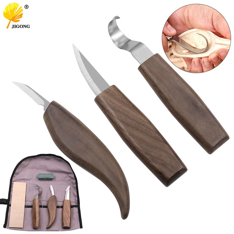 Walnut carving knife cutting wood knife scraper woodworking carving set scimitar straight knife hand engraving pattern tool