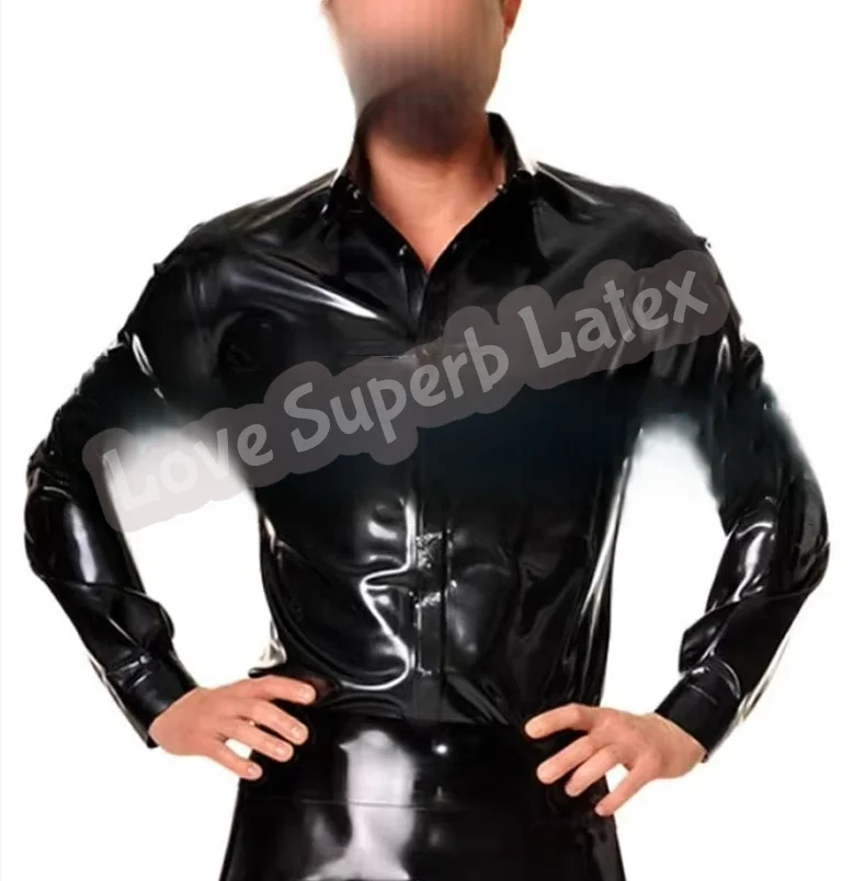 

Latex Shirt Long Sleeves Latex Tight Fitting Costumes Button Front Men's Latex Tops