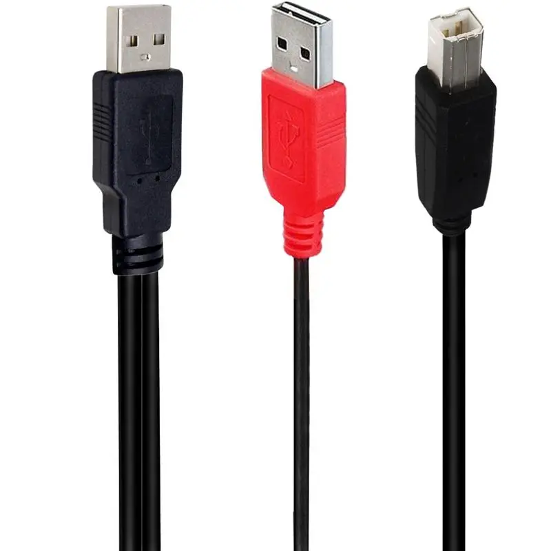 1/2 Dual USB2.0 A to USB-B Male Printing Y-shaped Printer Scanner External Hard Drive Data Connection Cable with Power Supply
