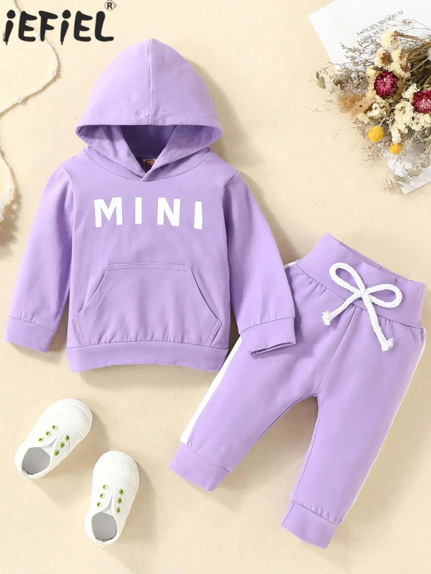 

Baby Toddler Girls Casual Outfit Long Sleeve Letter Print Pockets Hoodie Sweatshirt Top with Pants Spring Autumn Hooded Costume