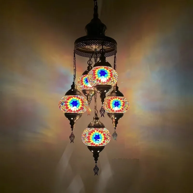 5 Heads Turkey Ethnic Customs Handmade Mosaic Lamp Romantic Hotel Cafe Restaurant Bar Pendant Light Living-room Balcony Stairs