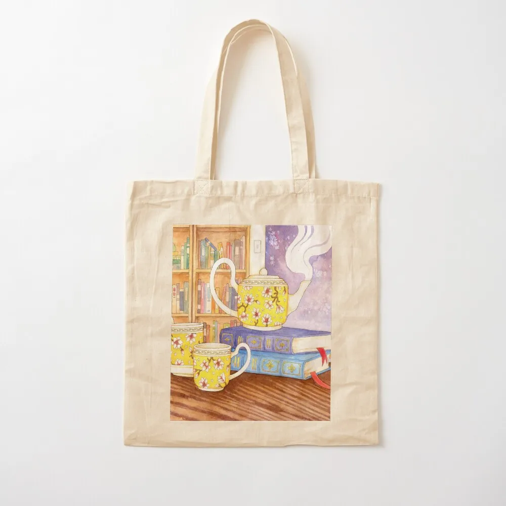 Books and Tea Tote Bag shopping trolley bag Woman shopper bag Women's shopper