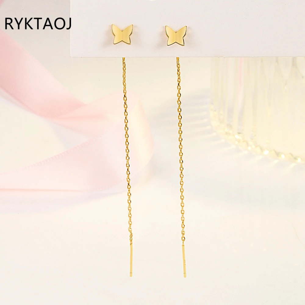 925 Sterling Silver Butterfly Threader Earrings for Women Long Chain Pull Through Dangle Earrings Minimalist Fashion Jewelry