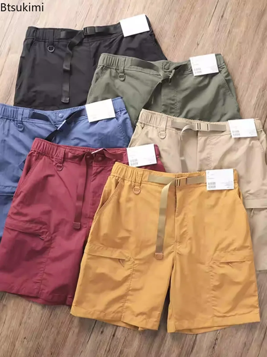 Vintage Solid Pocket Cargo Shorts Men's Summer Outdoor Sports Joggers Pants Basic Casual Quick Drying Shorts for Men Streetwear