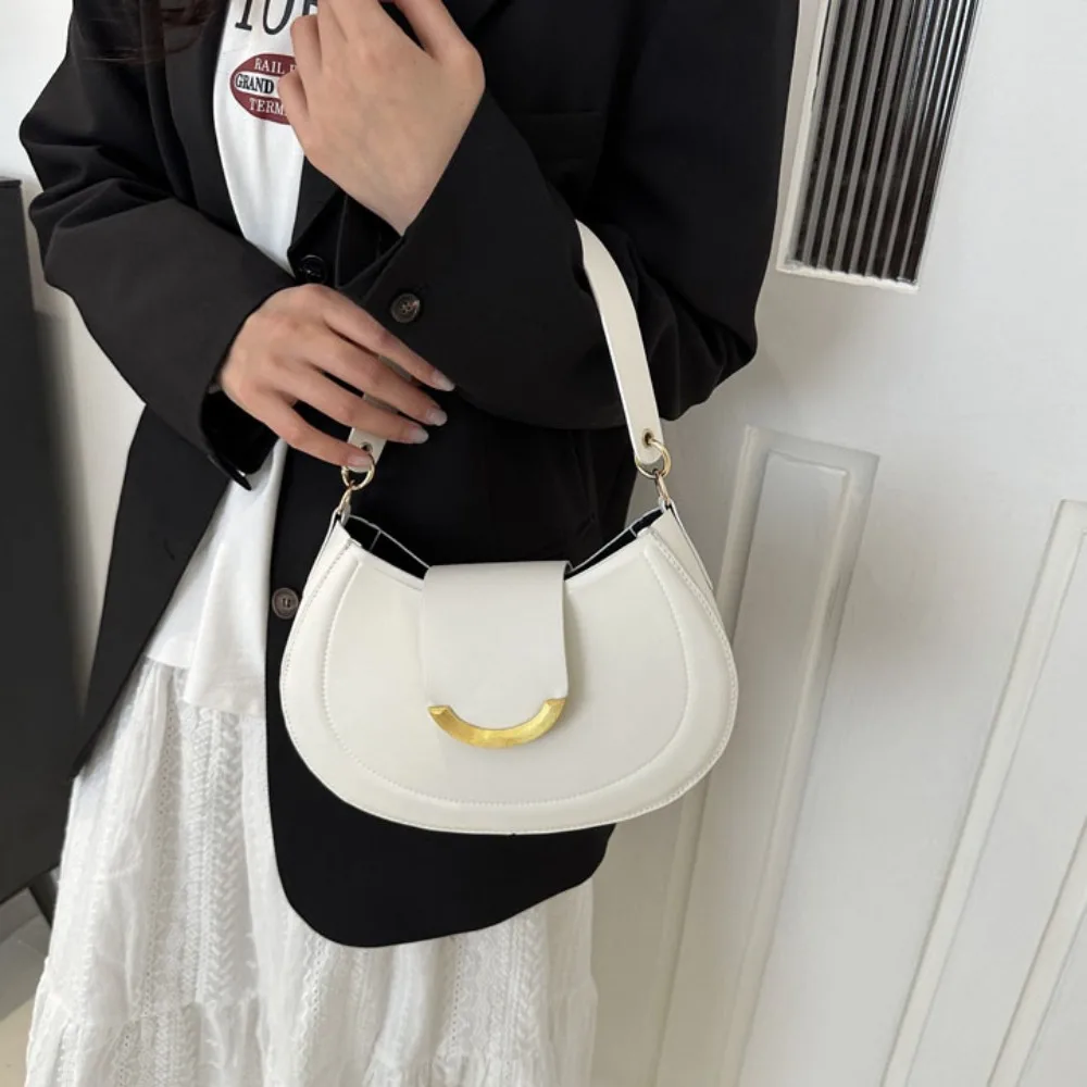 Trendy Handbag Solid Messenger Bag Lady Shoulder Bag PU Leather Underarm Bag Daily Casual Commuting Bag