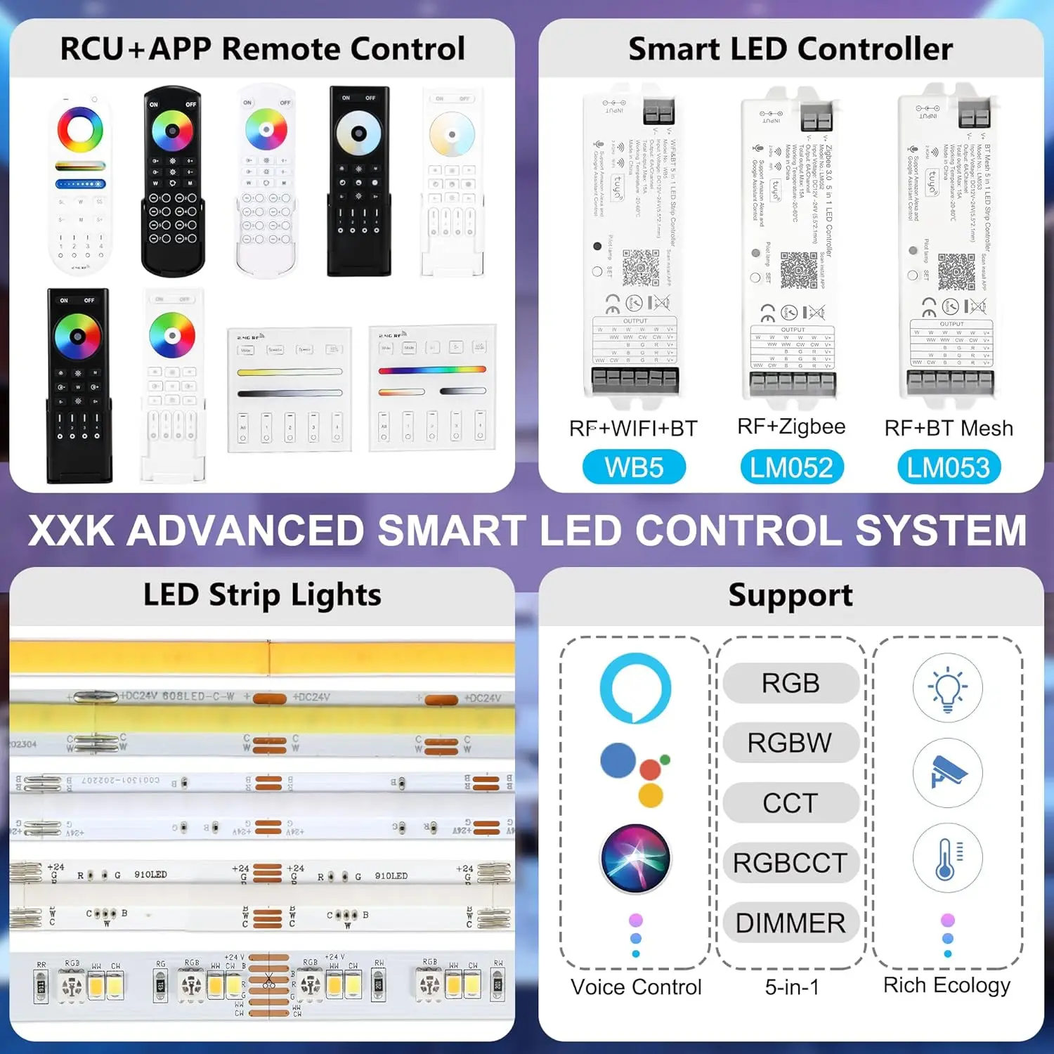 Imagem -05 - Controlador de Led com Wi-fi em Zigbee bt Mesh Light Rgb Dimmer Rgbw Cct App Tuya Controle de Voz Alexa Google Home Wb5