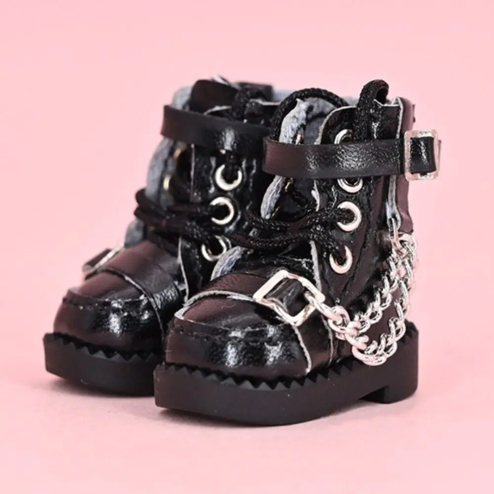 1 paio di stivali per bambole Obitsu 11 alti Mini catena di metallo 1/12 scarpe in pelle per bambole Bjd GSC stivali per bambole Bjd 1/12 con tacco alto Obitsu11