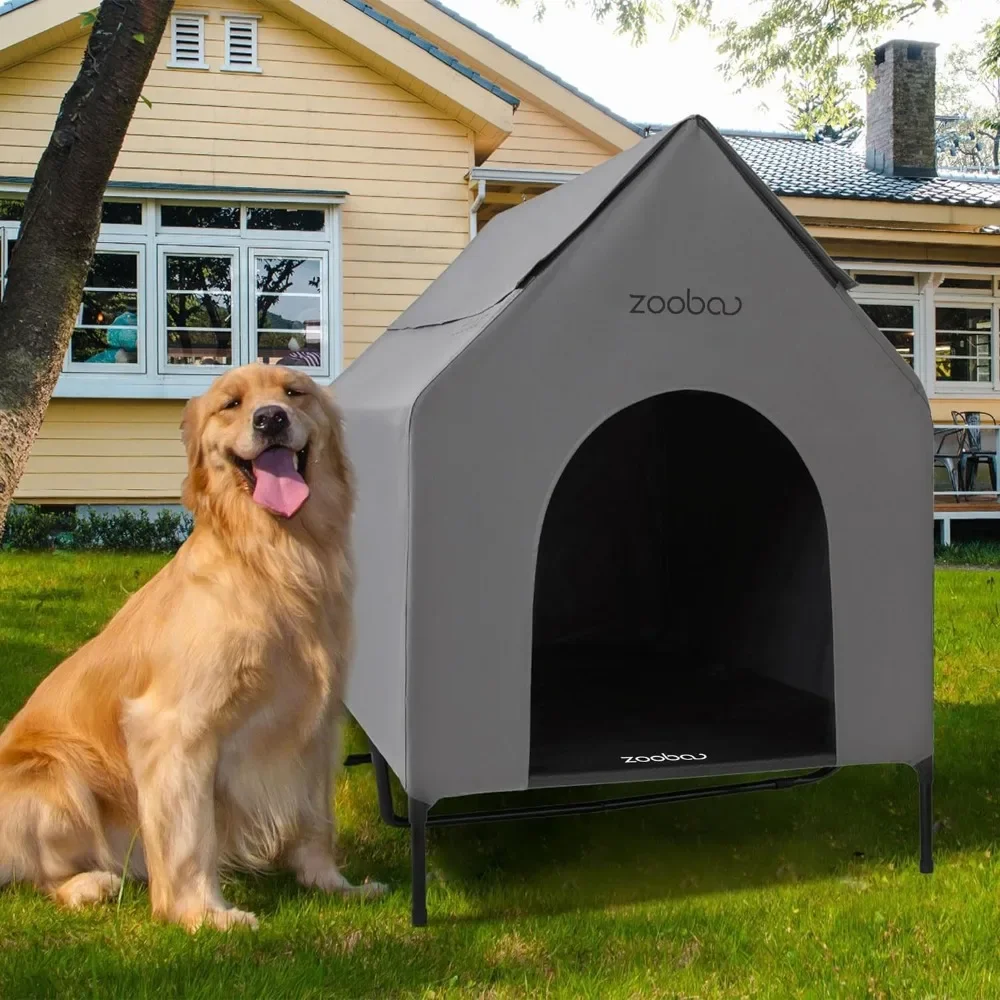 

48" X-Large Dog House, Dog House Outdoor W/Waterproof 600D PVC, Featuring Durable 2x1 Textilene Elevated Dog Bed, Indoor