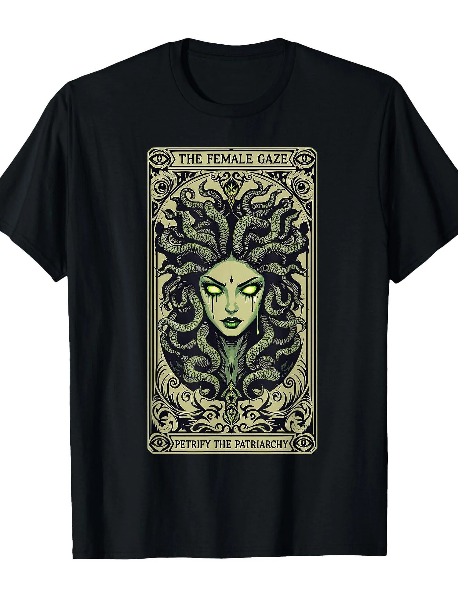 Men's and Women's Gaze Petrified Patriarchy Medusa Feminist Graphic T-Shirt Cotton Casual Short Sleeve Crew Neck Tee