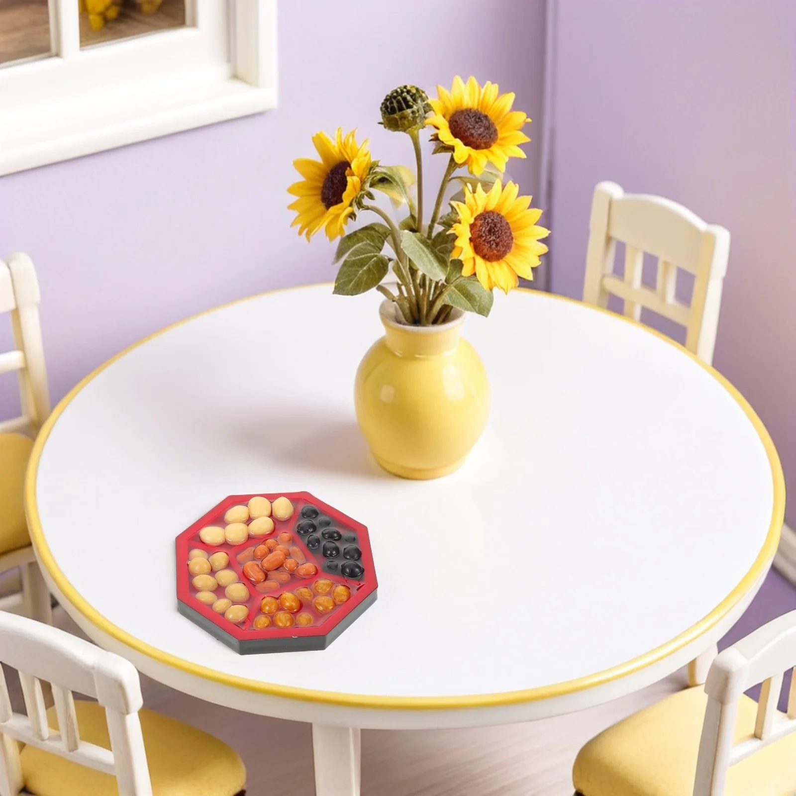 4 قطعة ملحقات بيت الدمى المصغرة محاكاة واقعية لوحة عرض حبوب الأرز للمطبخ ومشهد سوق الخبز المزيف