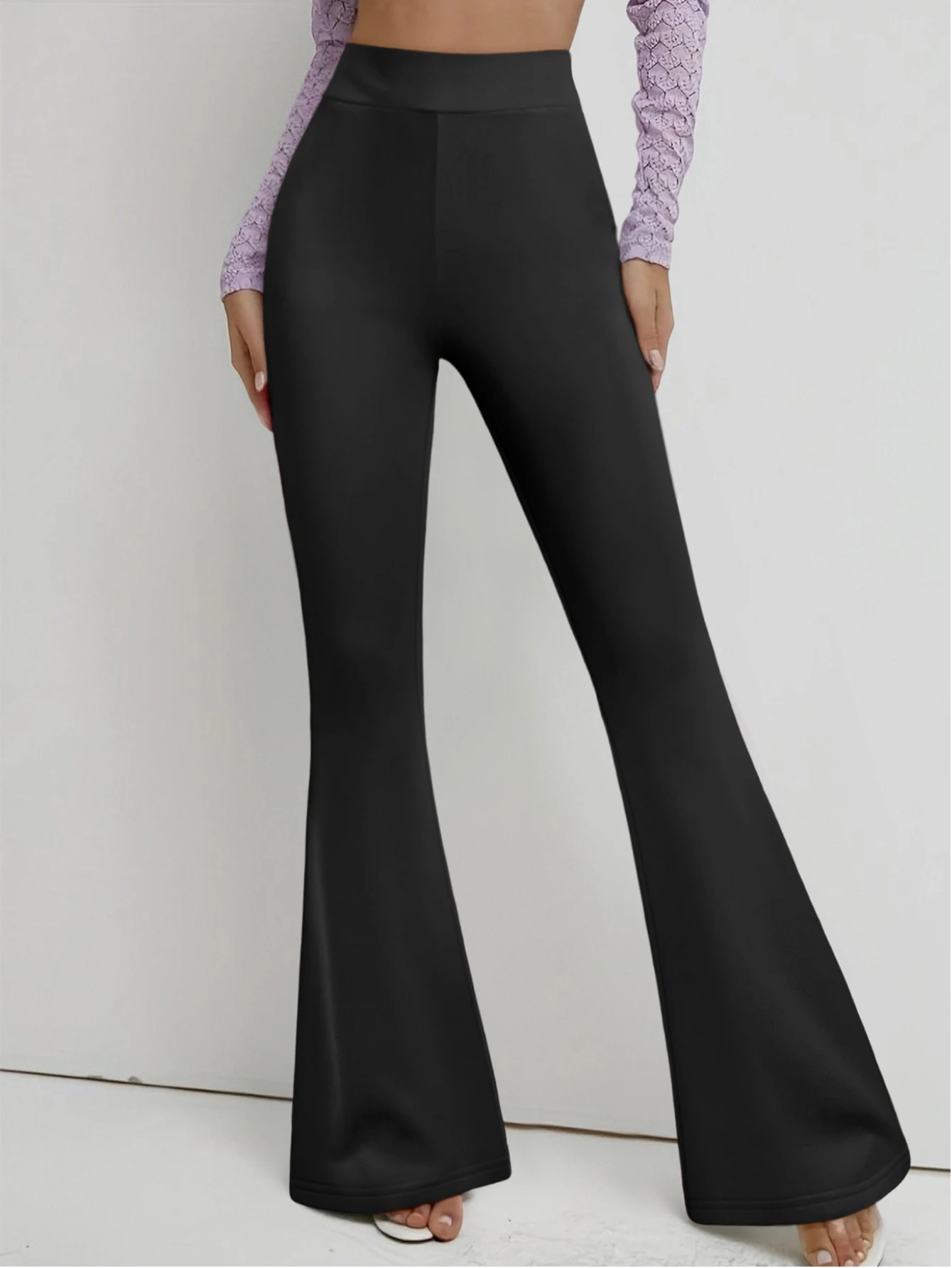 

Черные леггинсы с высокой талией и расклешенными штанинами для женщин, эластичные брюки для йоги с эффектом утяжки живота, 4-сторонняя растяжимость, спортивная одежда для фитнеса и бега