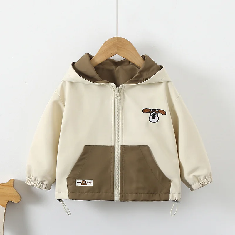 

Ins Spring Autumn Baby Boys Jacket Cotton Hooded Pocket Cartoon Dog Zipper Wram Toddler Boys Outerwears Kids Boys Coat