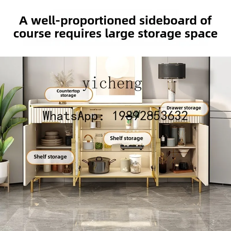 light luxury rock slab dining side cabinet integrated high-end living room wall tea cabinet half-height storage locker