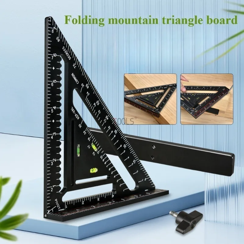 Multi Functional Triangular Ruler with Foldable Backrest and Thick Wooden Tool Right Angle 90 Degree Backrest 45 Degree Ruler