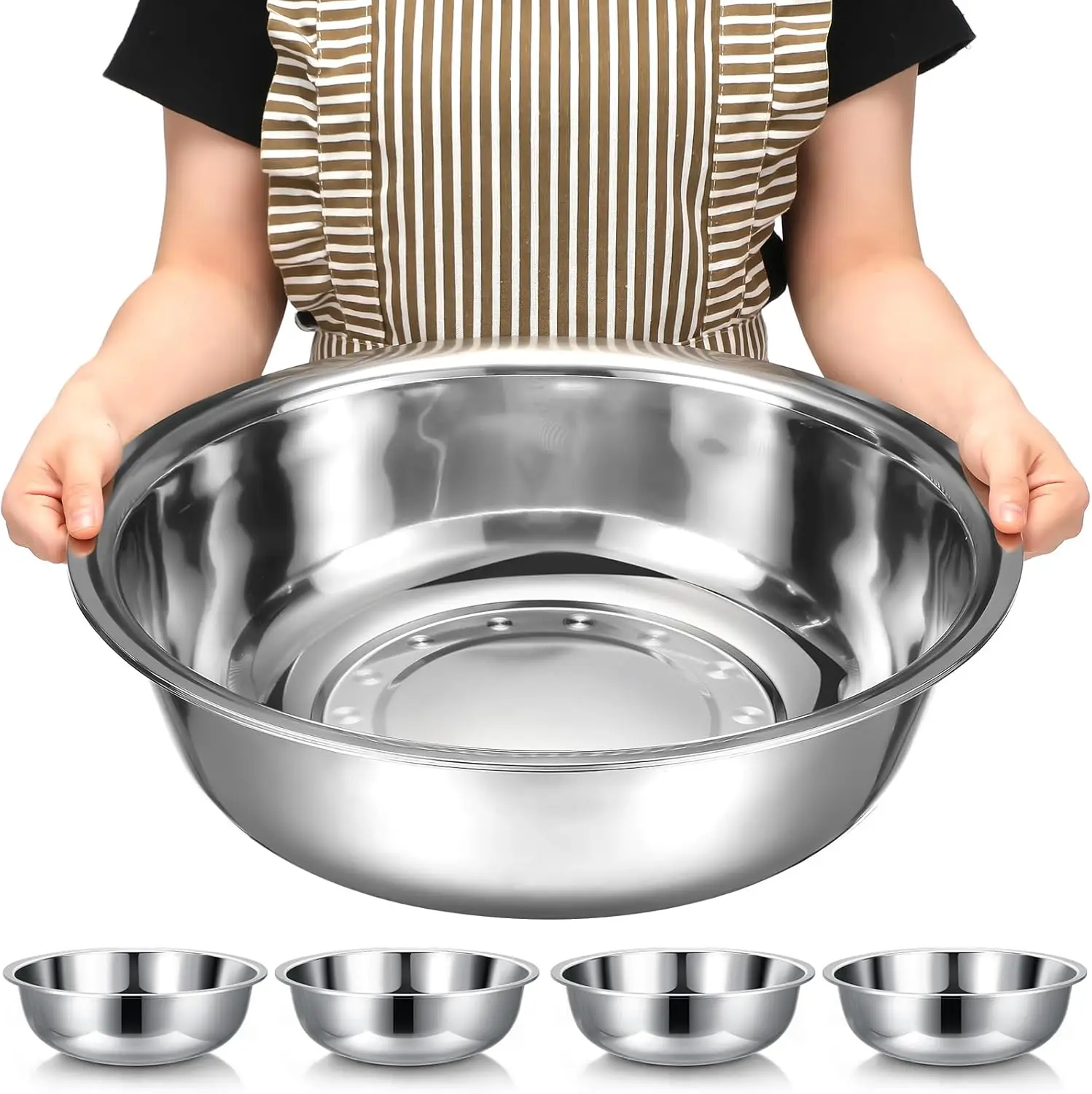 

4 Pcs Stainless Steel Mixing Bowls Extra Large 18 Inch 16 Qt Mirror Finish Dishwasher Safe for Home and Commercial