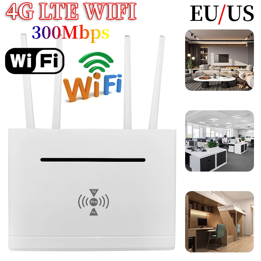 4G LTE Wireless Internet Router WAN LAN RJ45 Ports 300Mbps WiFi Modem Router with SIM Card Slot Hotspot Modem for Home/Office