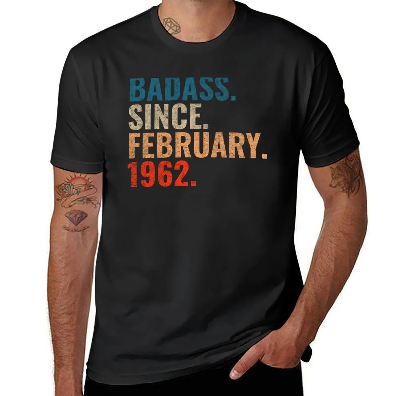 Badass since February 1962 Vintage 1962 February birthday gift distress design T-Shirt for a boy sports fans mens plain t shirts