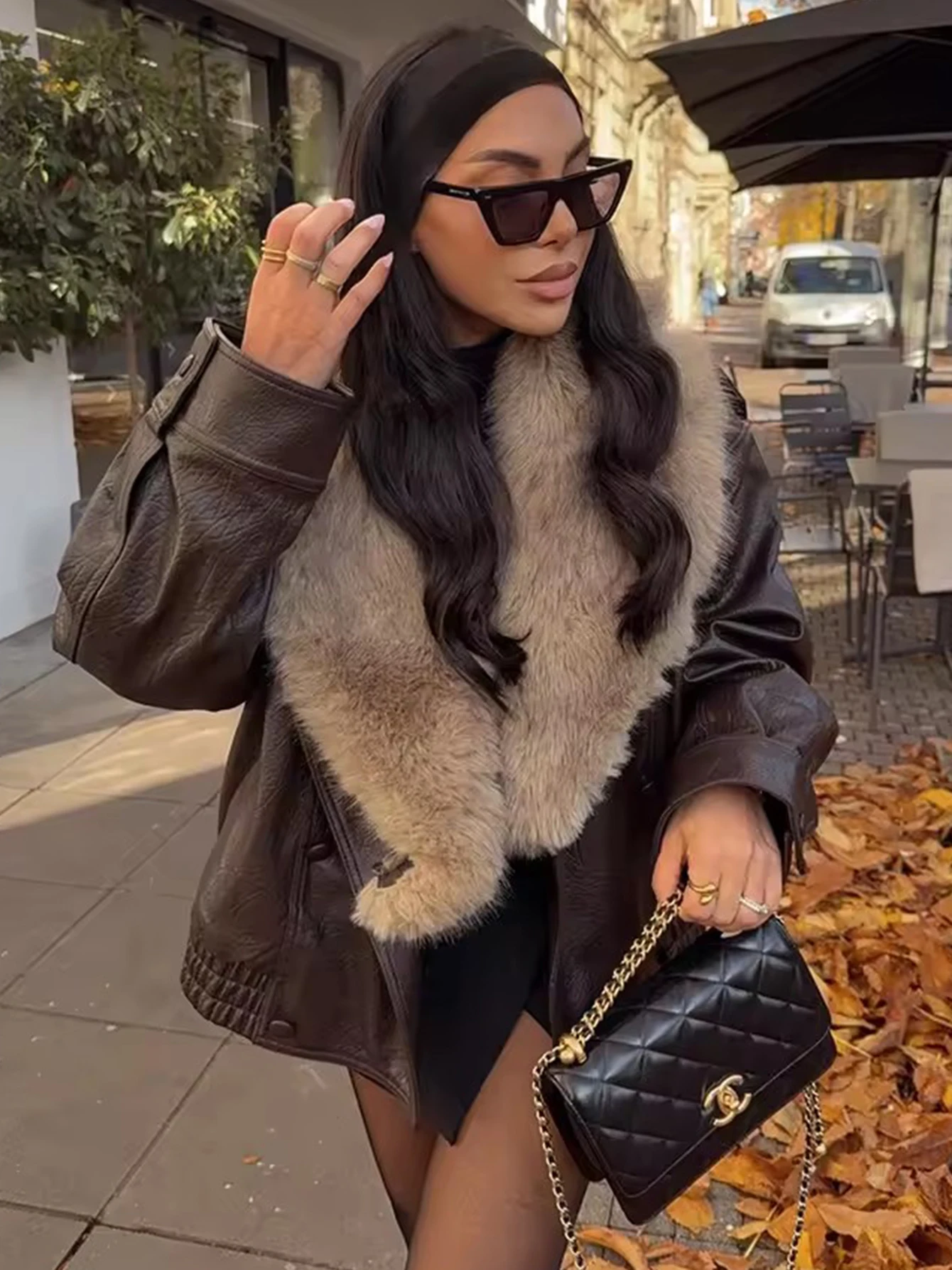 

Elegant Faux Fur Collar Women's Coat Suede Single Breasted Winter Jackets Women 2025 Autumn Chic Street Office Lady Outerwear ﻿