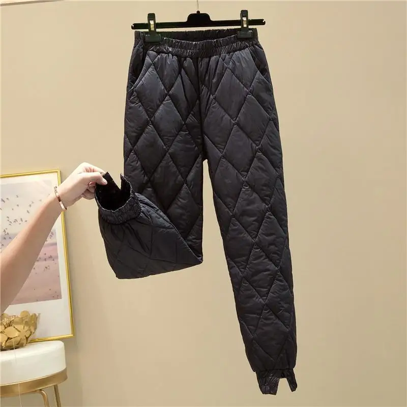 Winter Warm Cotton Down Pant Women 2023 Solid Colors High Waist Straight Trousers Oversized Loose Quilted Pantalones Plus Size