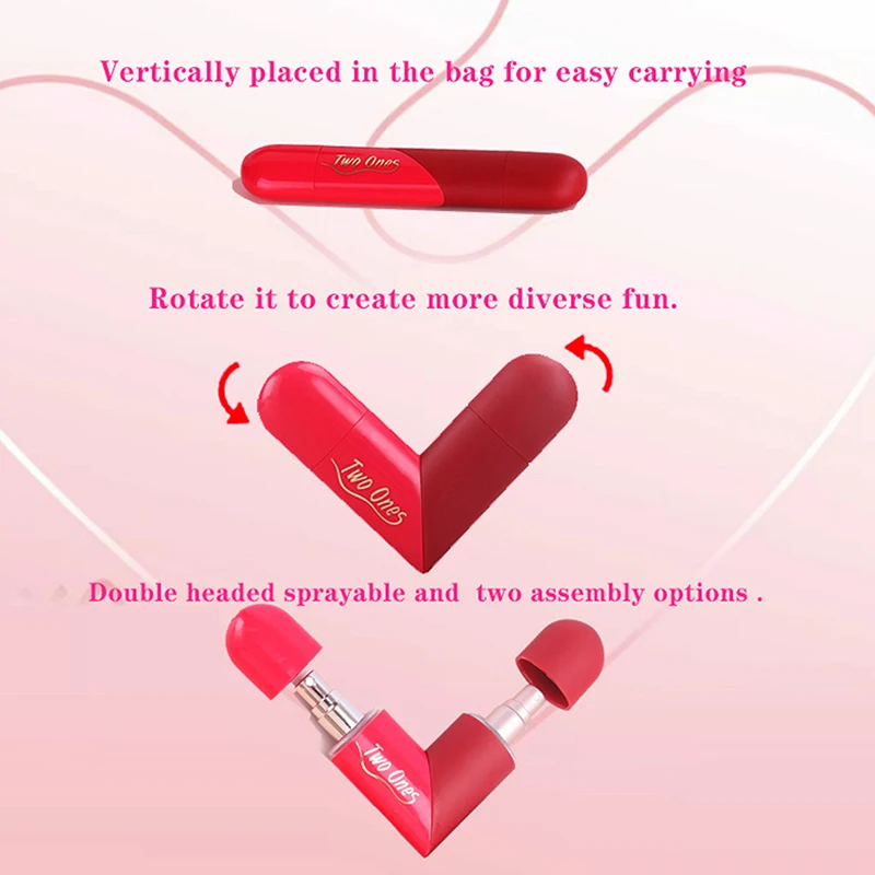 Tragbare 2-in-1-Reiseparfümflasche, 5 ml + 5 ml, herzförmiger, nachfüllbarer Zerstäuber, Doppelkopf-ABS-Mini-Düftspender