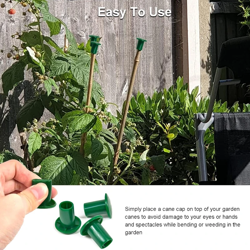 10Pcs Cane Caps, Green Rubber Safety Garden Cane Toppers, Protective Bamboo Cane Toppers for Garden Farm Home