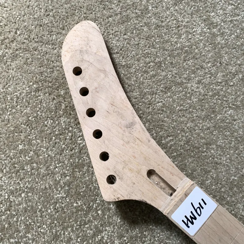 HN611 Unfinished Electric Guitar Neck No Paints No Frets Fingerboard with Cracks Banana Headstock for DIY Decorations