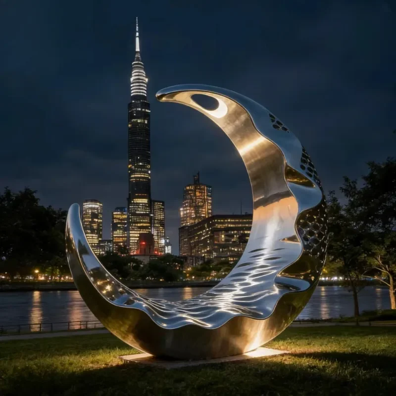 #Custom Abstract Polished Stainless Steel Moon Sculpture Large Landscape Ornament For City Park Square Romantic Delicate
