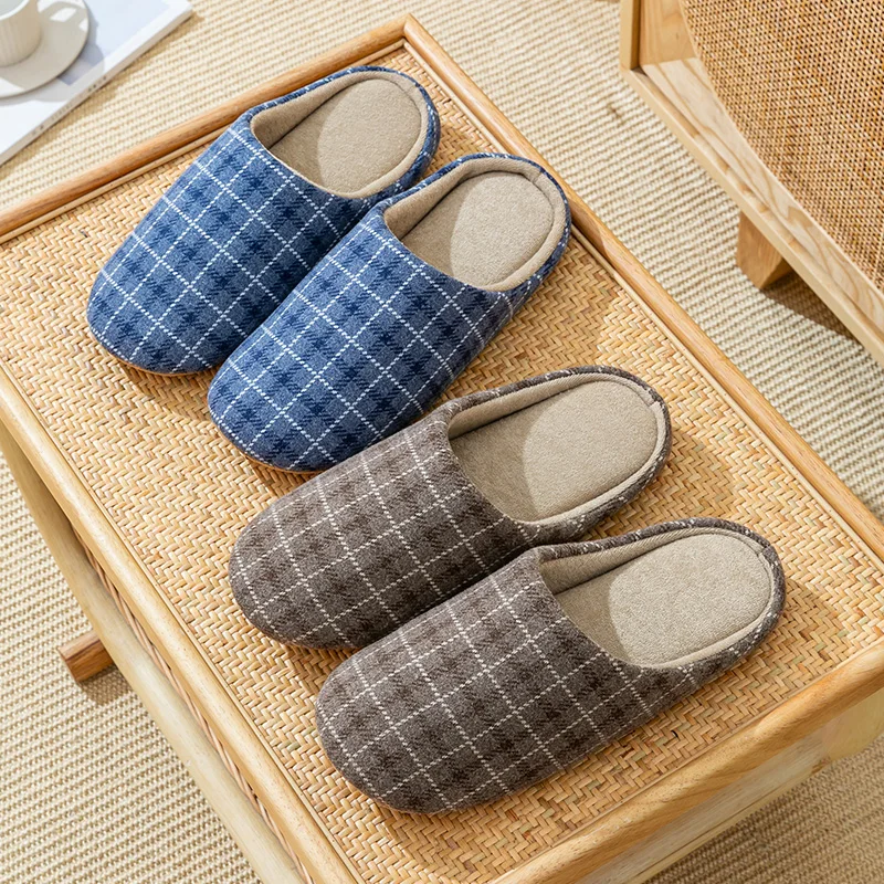 Männer Frühling Und Herbst Hause Stumm Hausschuhe Plaid Design Schlafzimmer Holz Boden Komfortable Weichen Boden Nicht-slip Stumm paar Stil – Detail 8