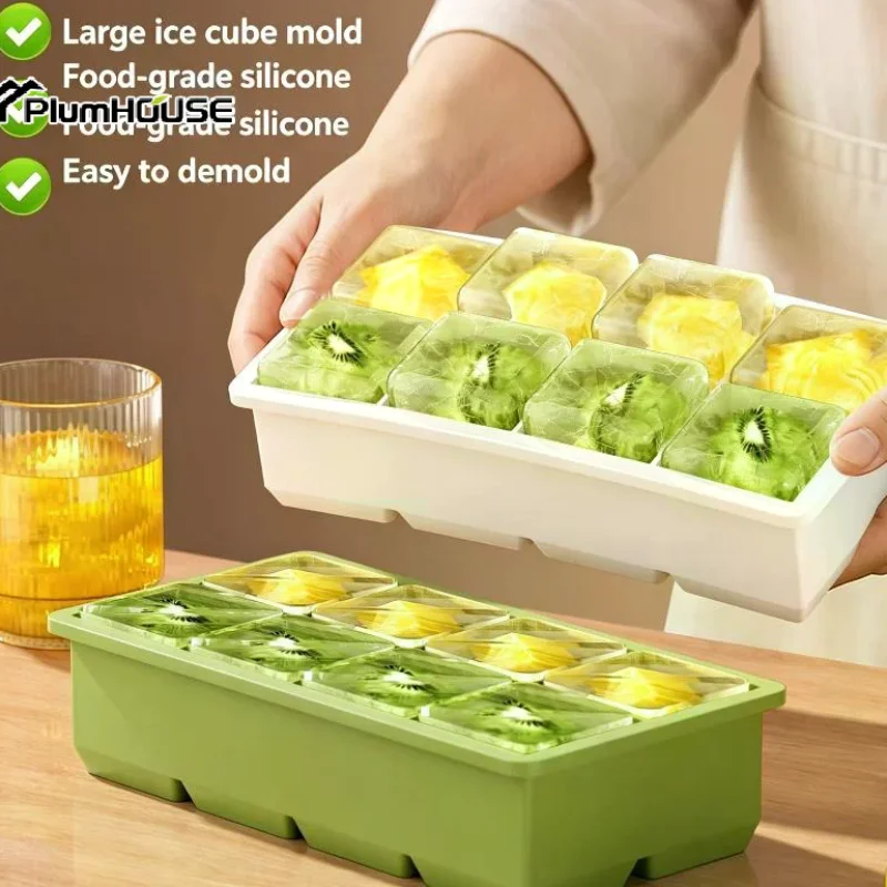 Large Ice Block Mold Silicone Ice Cube Tray With Leak Proof Lid Easy Release For Home Summer Drink Parties