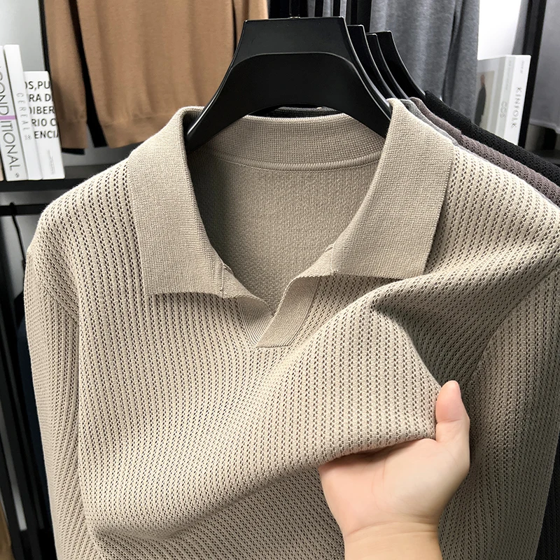 

Light luxury trend men's knitted lapel sweater soft comfort high-quality pullover autumn new simple solid color casual warm top