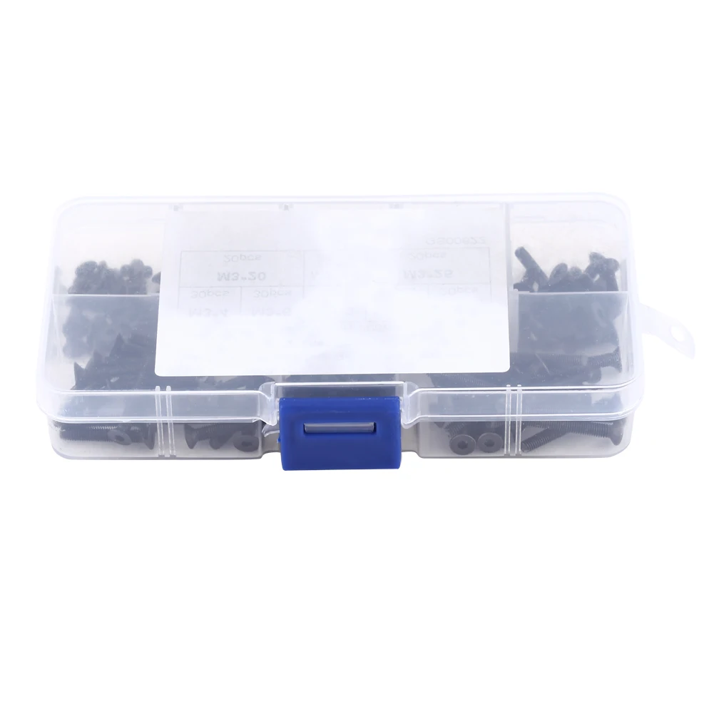 

200 PCS M3*4-25mm 10.9 Grade High Strength Flat Head Hexagon Socket Screws Combination Set Corrosion Resistant/Easy To Store