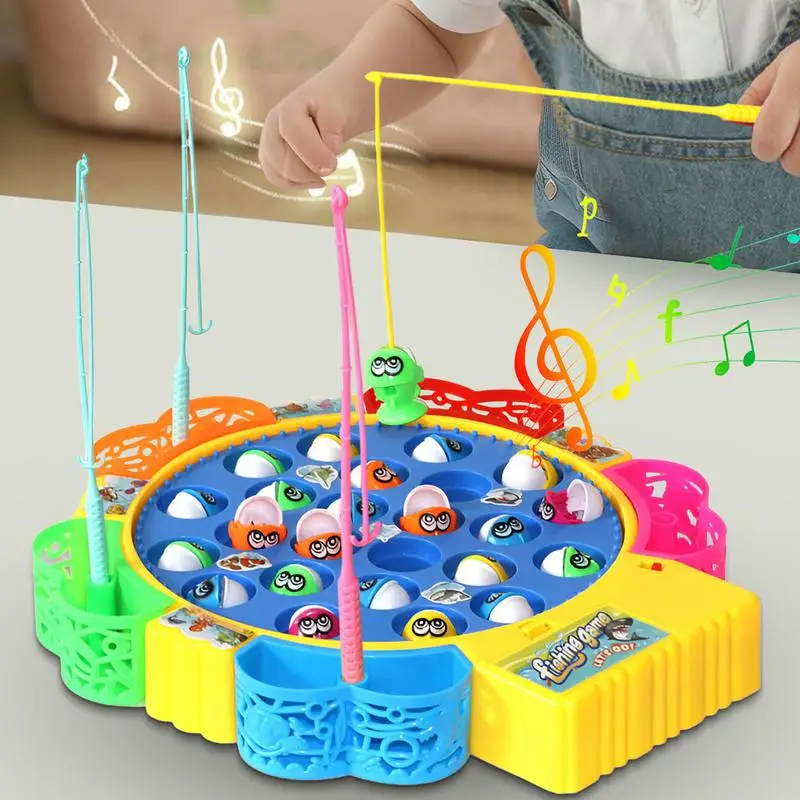 Elektrisches Angelspiel, Spielzeug, Stange und Angelrute, Fischbrett, 360° drehbar, mit Musik, Angelspielzeug für Familien, Kinder, Hinterhof, bunte Spiele