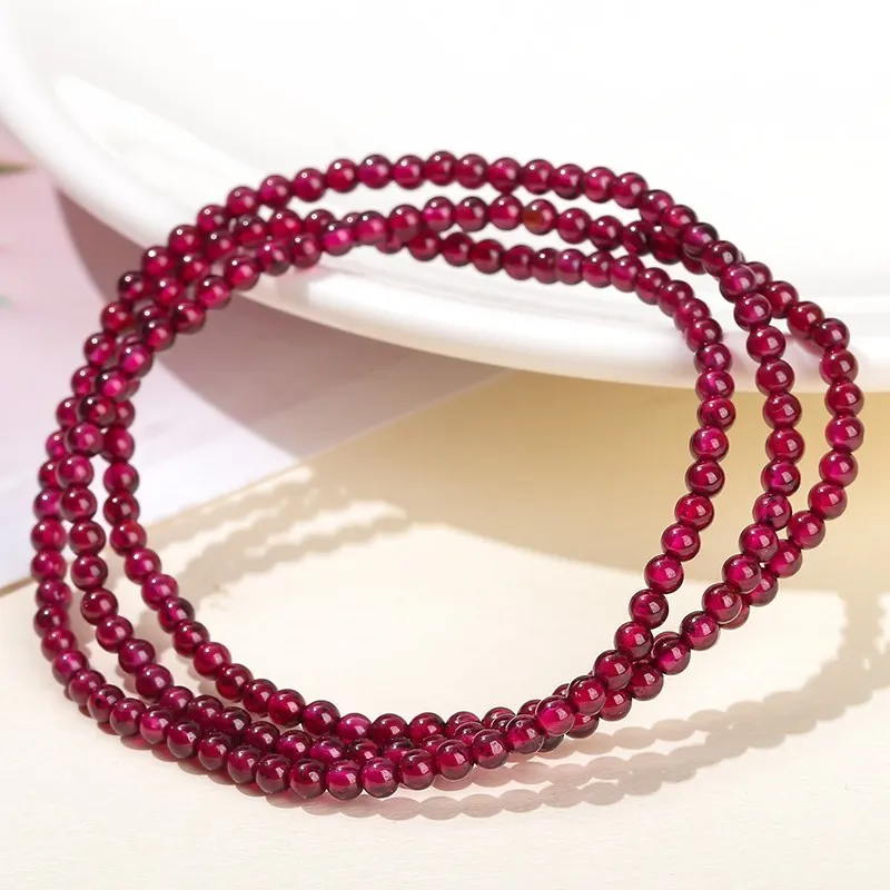 JD High Quality 3-4mm Natural Wine Red Garnet Round Stone Beads Multi Circles Bracelets Women Elegant Healthy Jewelry Gift