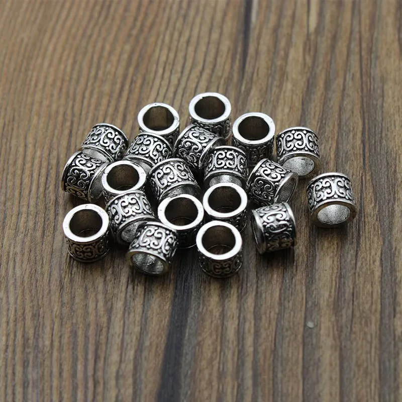20 Stück tibetische antike silberne lose Abstandsperlen, Metallperlen mit großem Loch für Schmuck, Armbandherstellung, Zubehör, DIY-Basteln – Detail 3