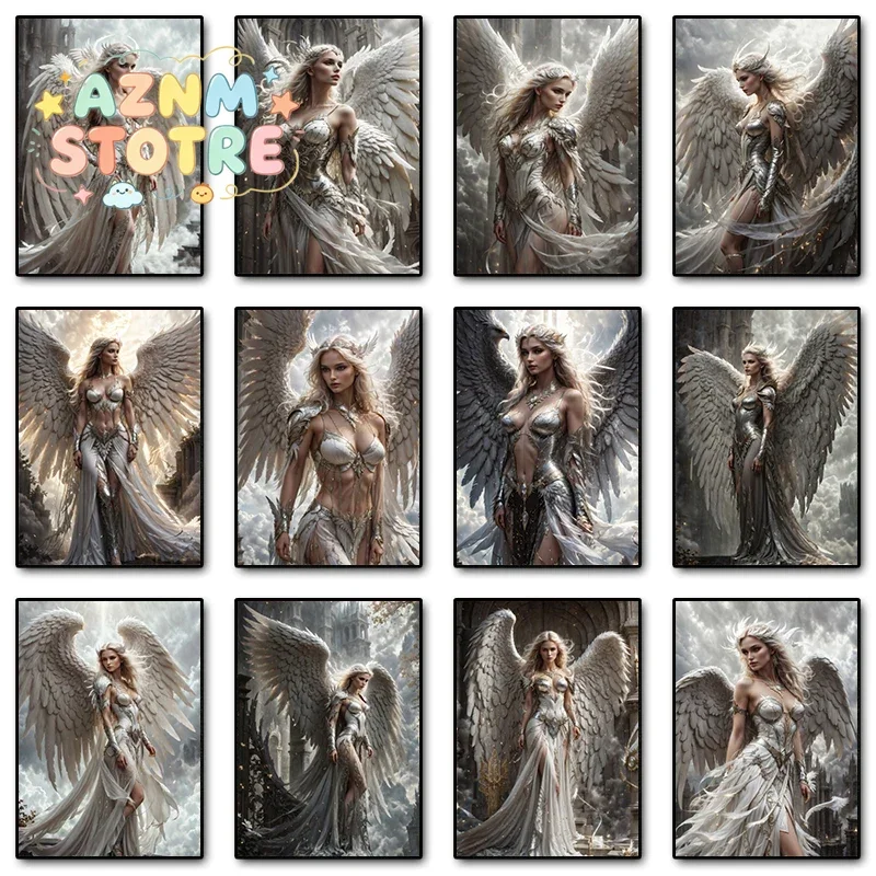 Arte de Fantasía, Ángeles Celestiales, Arcángeles Femeninos, Póster Impreso, Alas Blancas, Pintura en Lienzo, Arte de Pared, Cuadro para Sala de Estar, Decoración del Hogar