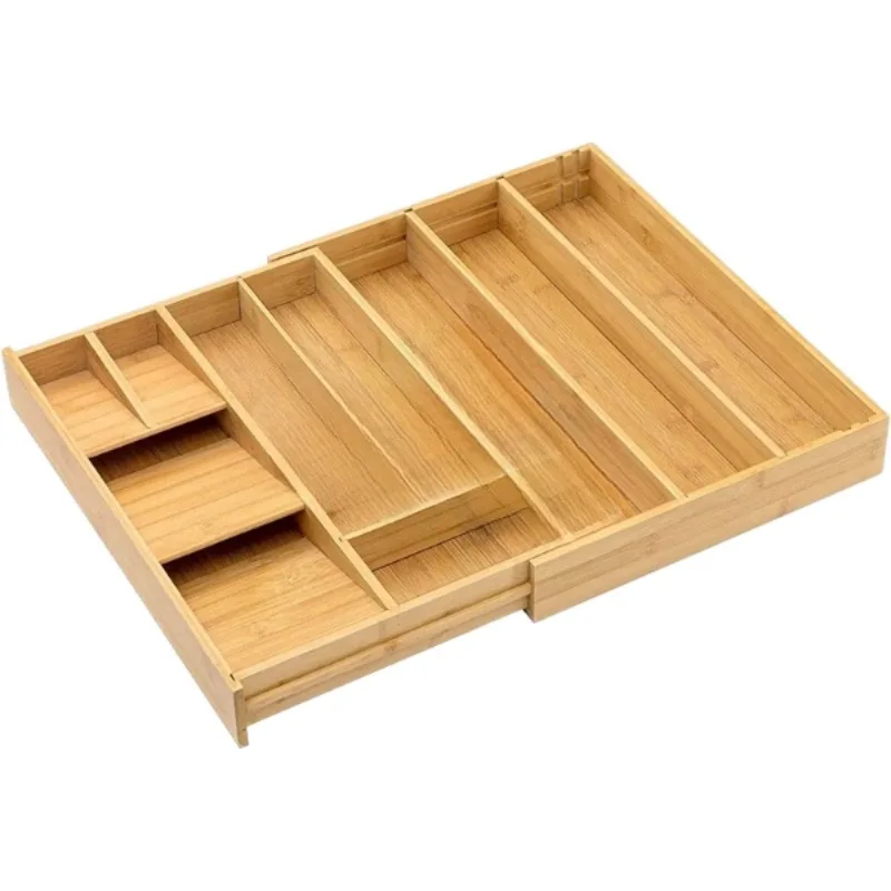 Premium Bamboo Kitchen Drawer Storage - Expandable Silverware Storage
