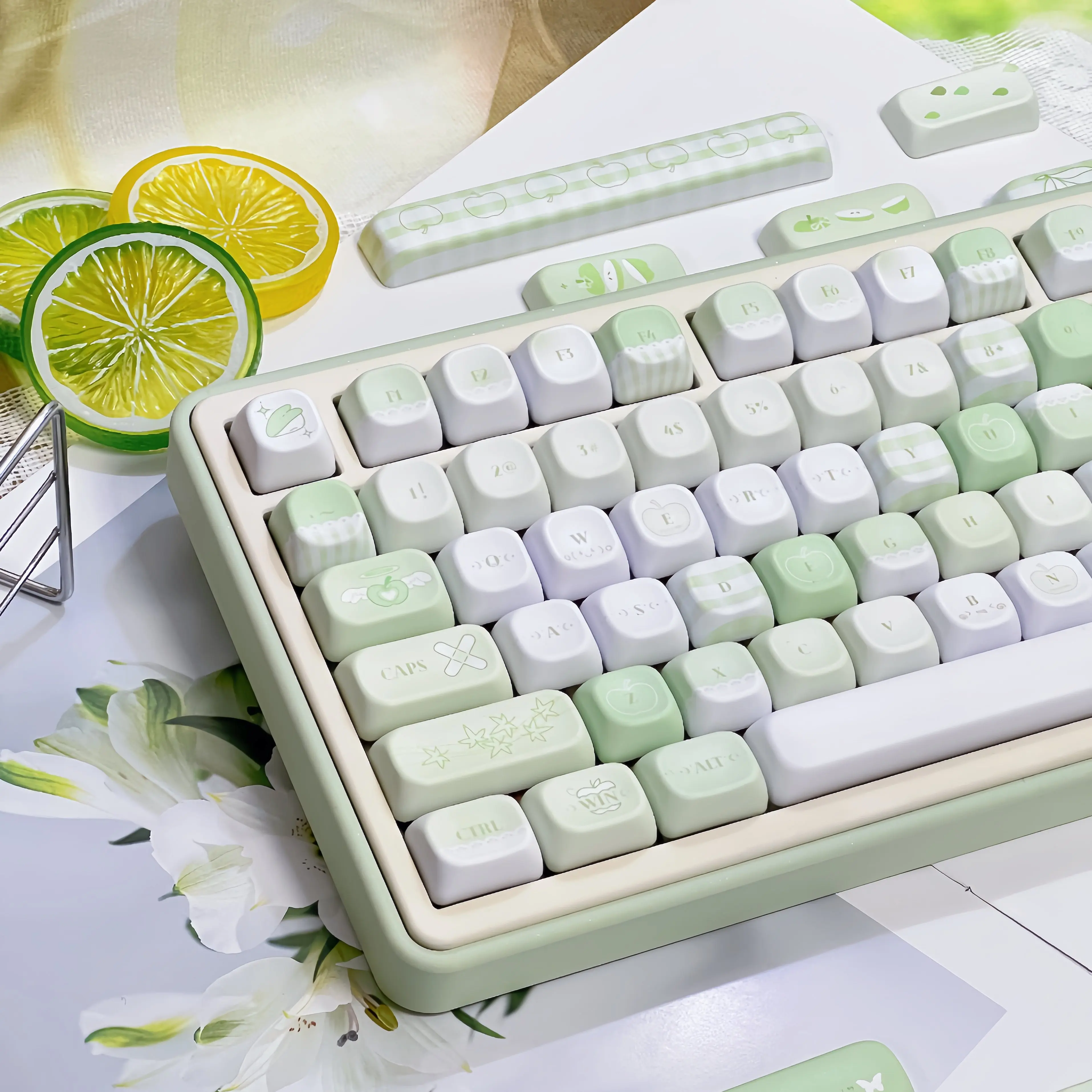 MAIMOOO Green Fruit Keycap FOA Profile 143Keys Light Green Fresh Cute Key Caps PBT Custom Cherry Keycaps for Mechanical Keyboard