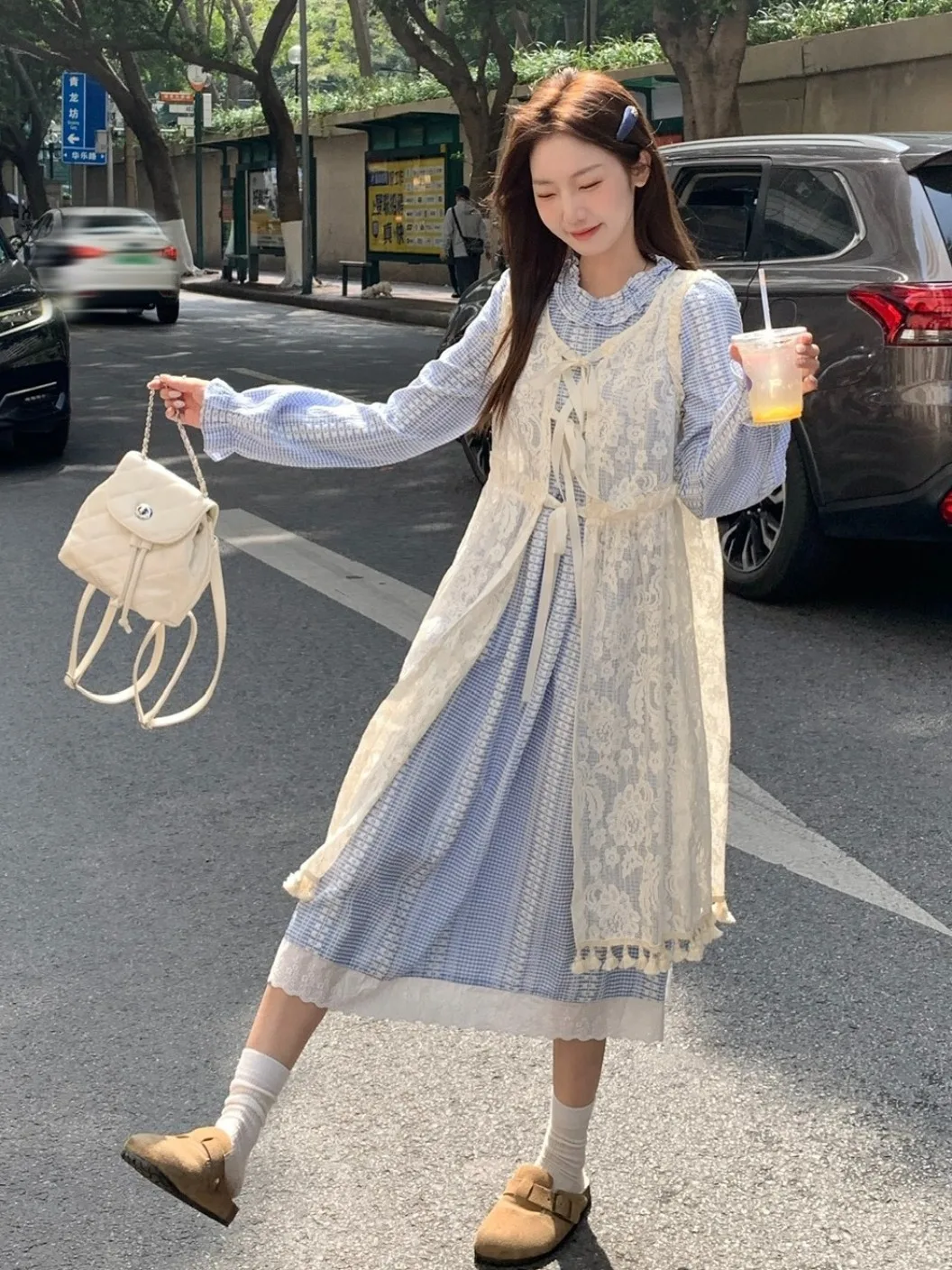 

Sweet Style Long Sleeve Cover up Vest Dress Two Piece Set plus Size Women's Fashionable Casual Wear Breathable Summer Outfit