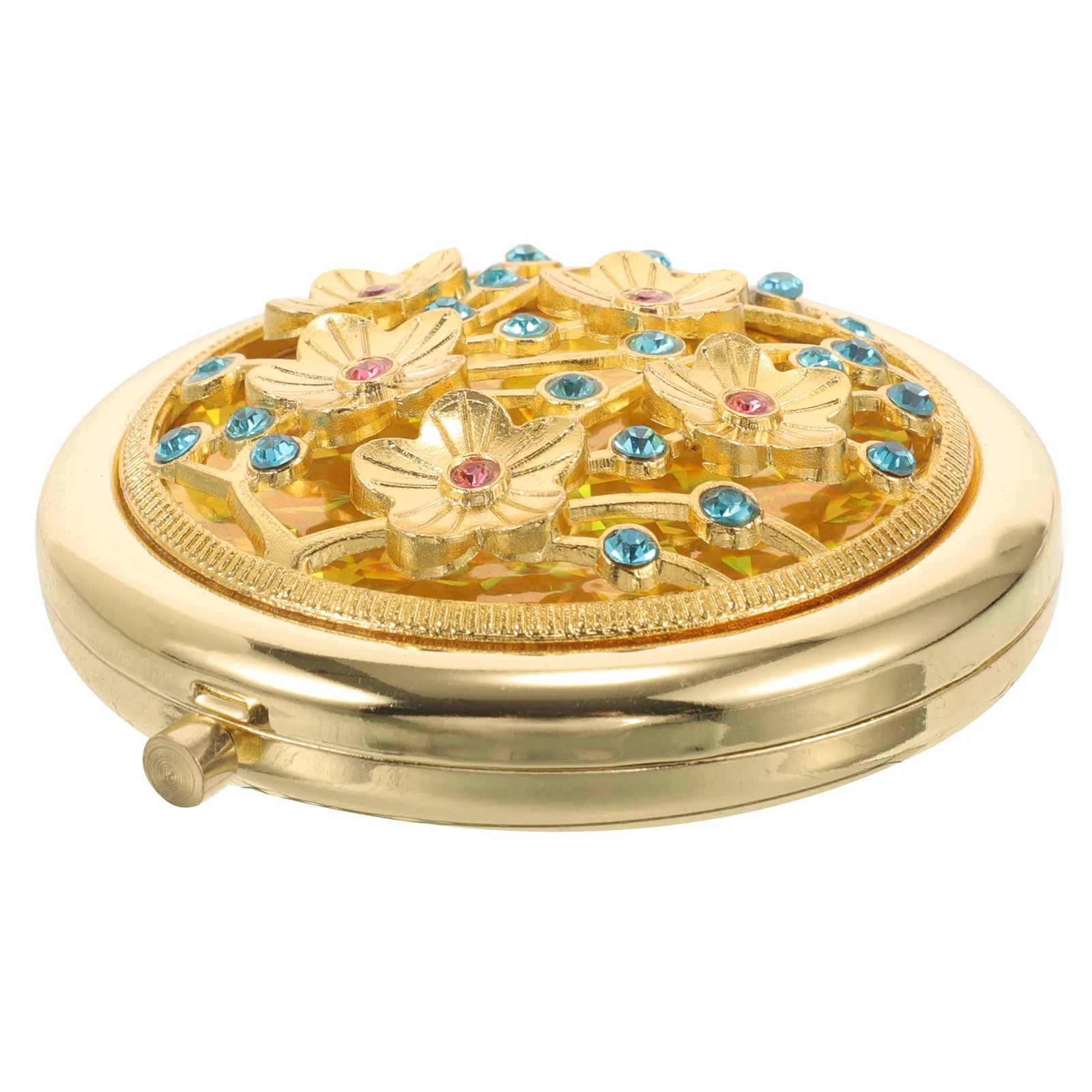 小さな化粧鏡 ヴィンテージゴールド仕上げ 折りたたみ式ハンドミラー 高精細反射 財布やバックパックに最適 コンパクト旅行用