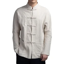 Chemises de style chinois pour hommes, uniforme en coton et lin imbibé Tang, chemise et chemisiers traditionnels, chapelle Kung Fu Tai, vêtements à la mode